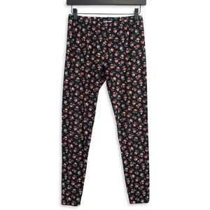 Forever 21 Leggings Juniors Medium Black Rose Floral Print Stretch Pants Cottage